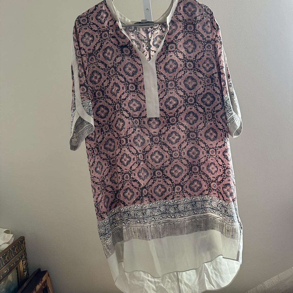 Silk Pink and Black Patterned Women's Tunic